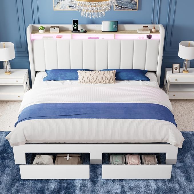 Allewie Velvet Vertical Tufted King Size Upholstered Platform Bed Frame - Image 3