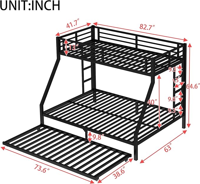 Upgraded Version Thicken Heavy Duty Metal Twin XL Over Queen Bunk Bed - Image 2