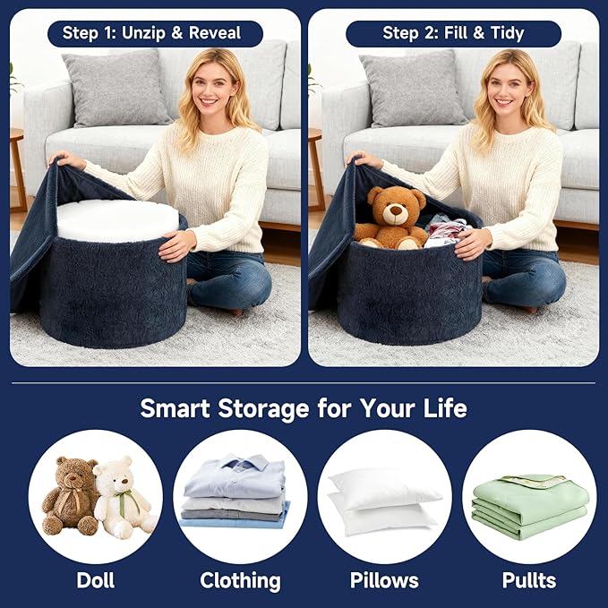 Tiita Stuffed Pouf Ottoman, Round Foot Stool Fluffy Floor Poufs Chair - Image 7