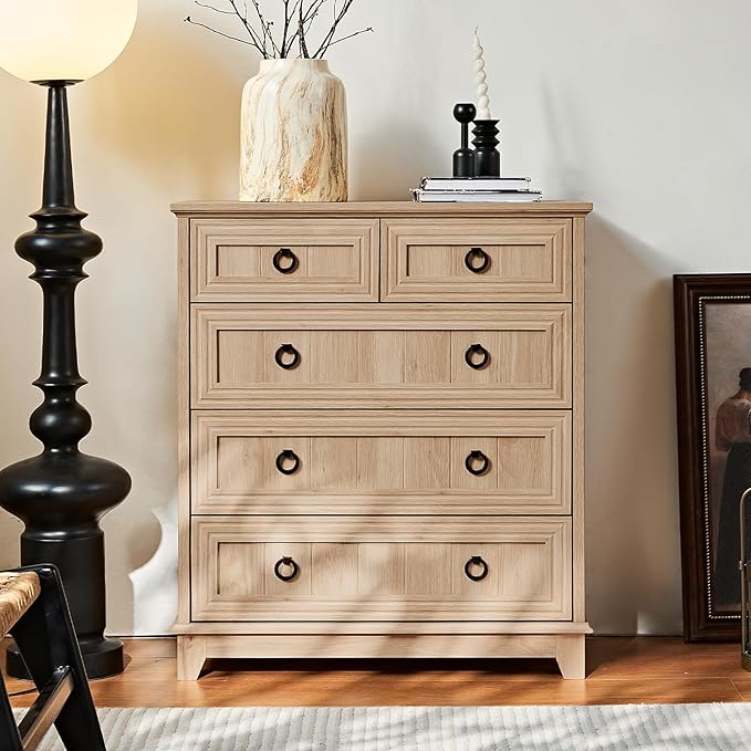 Farmhouse 5 Drawer Dresser for Bedroom, 33.2" Tall Small Dressers & Chest of - Image 6