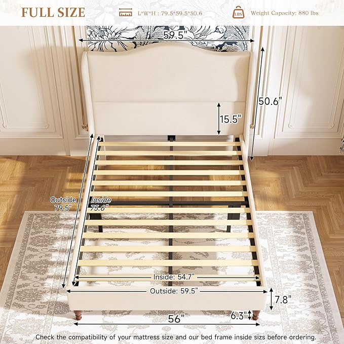 koorlian Full Size Bed Frame Upholstered Platform Bed - Image 2