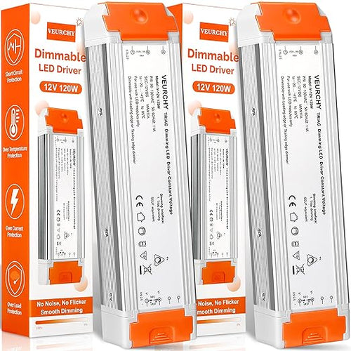 120W 12v Dimmable LED Driver, Triac LED Dimmable Transformer Compatible by VEURCHY