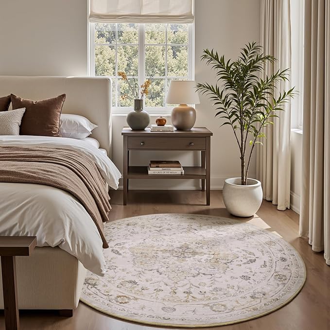 PADOOR 6FT Round Rug, Rugs for Living Room, Soft Beige Circle Rug, Machine - Image 6