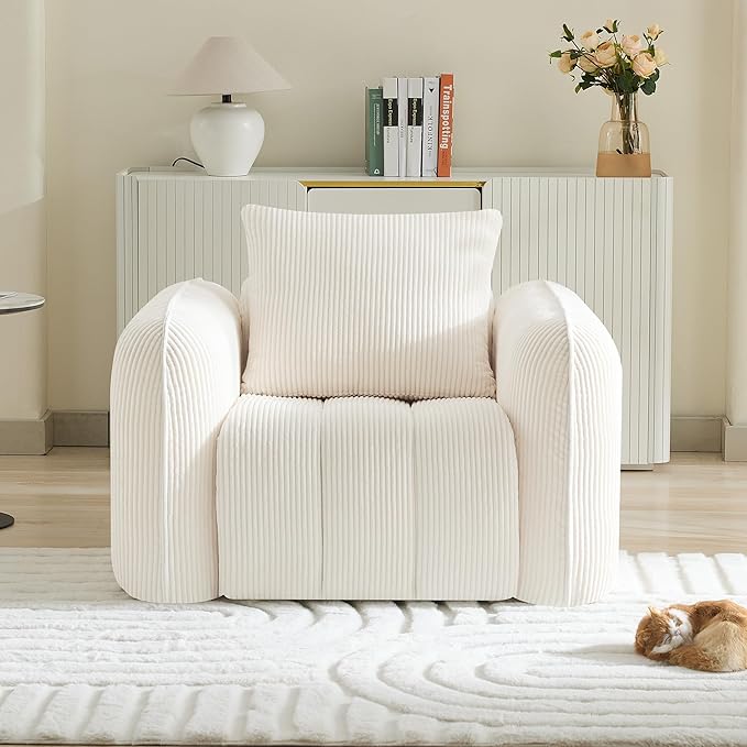 Oversized Boneless Corduroy Accent Chair, Comfy Deep Seat Armchair - Image 7