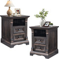 T4TREAM Farmhouse Nightstand Set of 2, Wood End Table w/Roman Column, Bedside by T4TREAMFurniture