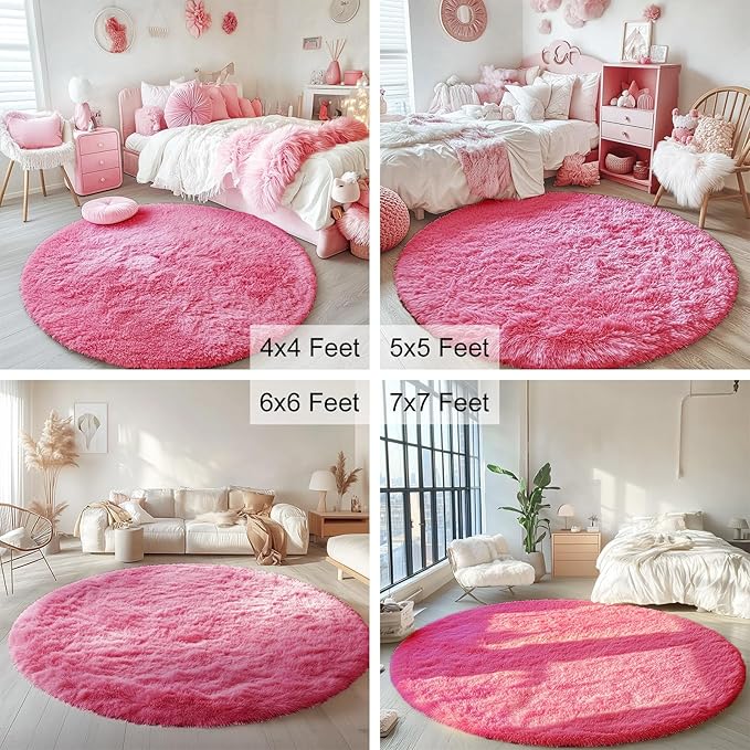 OLANLY Hot Pink Round Rugs for Bedroom - Image 2