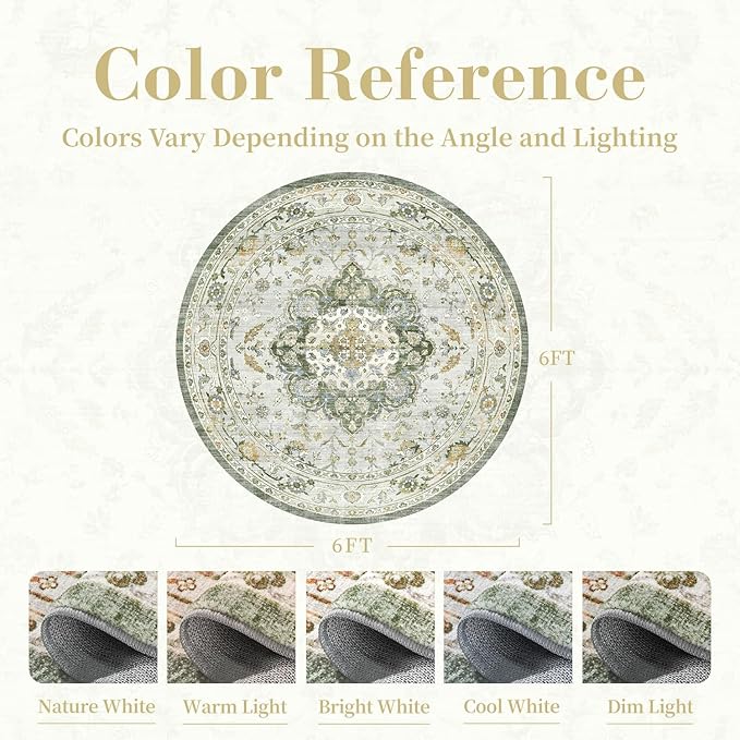 PADOOR 6FT Round Rug, Rugs for Living Room, Soft Green Circle Rug, Machine - Image 2