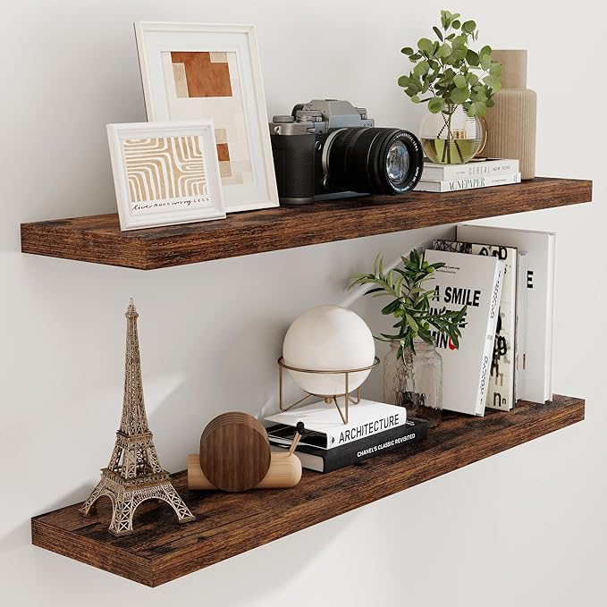 Floating Shelves for Wall, 48 x 9.3 Large Floating Shelf Wall Mounted Set of 2 by FunMemories