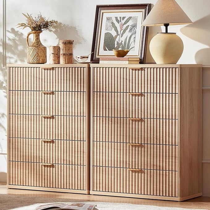 LEYAOYAO Fluted 5 Drawers Dresser Set of 2, Curved Profile Dresser TV Stand by LEYAOYAO-Findtheshiningpointofyourideallife%EF%BC%81