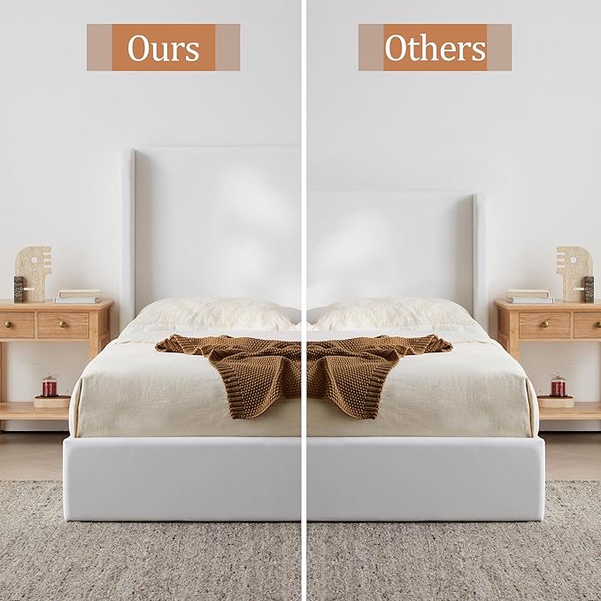 King Size Upholstered Bed Frame, 52.3" High Headboard Carmen Wingback Bed Frames - Image 4