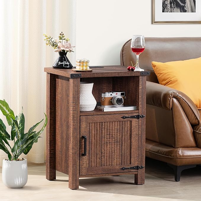 Joaxswe Night Stand with Charging Station and USB Port, 18 Inch Farmhouse - Image 8