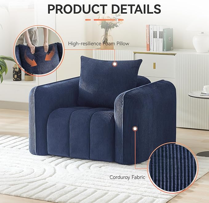 Oversized Boneless Corduroy Accent Chair, Comfy Deep Seat Armchair - Image 3