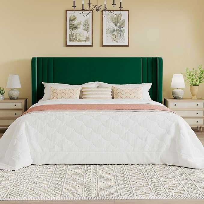 SHA CERLIN King Size Velvet Upholstered Platform Bed Frame - Image 3