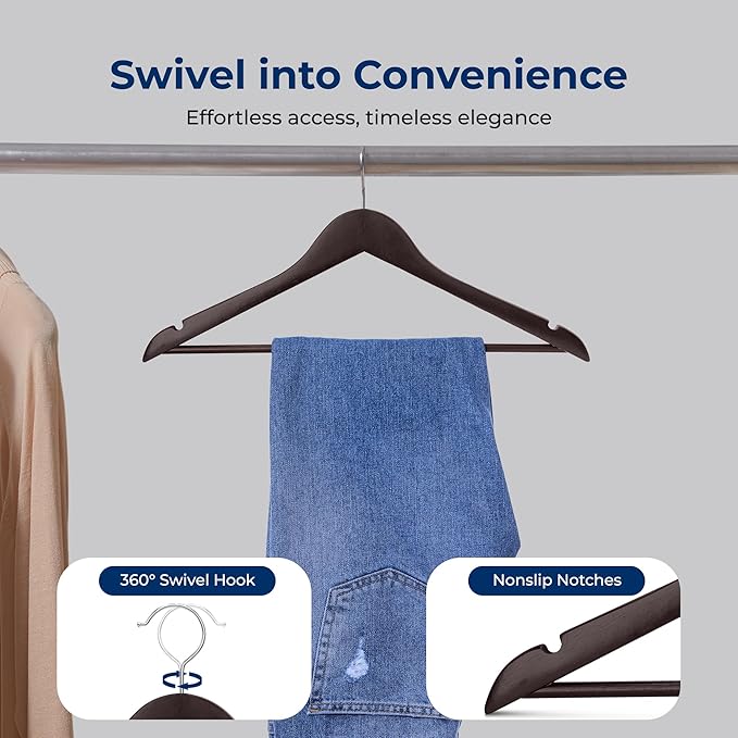 SereneLife 10-Pack Wooden Coat Hangers – Durable Suit Hangers - Image 6