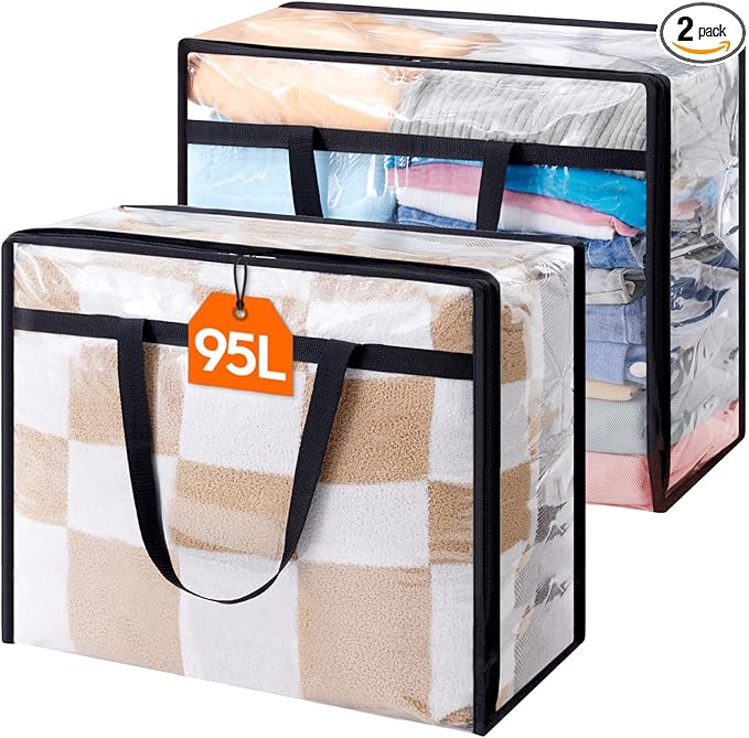 Lifewit 2 Pack Clear Clothes Storage Bags, 95L Large Plastic Blanket Storage by Lifewit