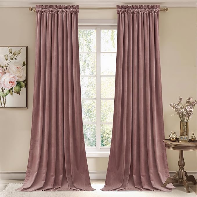 StangH Wild Rose Pink Curtains for Kids Bedroom, Elegant Soft Velvet Room by StangH