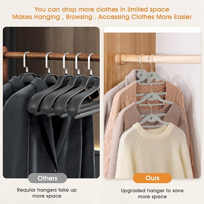 Velvet Clothing Hangers Slim Stackable Non-Slip Grey Suit Hanger Space Saving - Image 4
