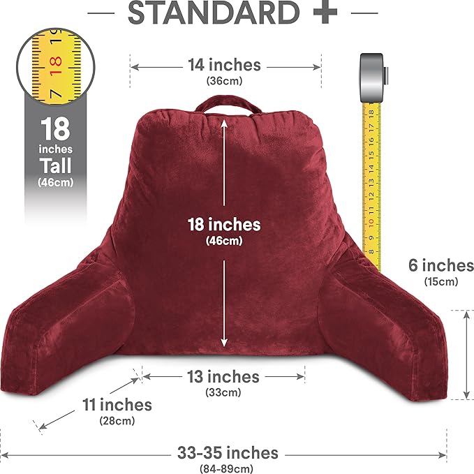 Husband Pillow Maroon, Original Reading Pillow in Bed Rest Chair, Shredded - Image 2