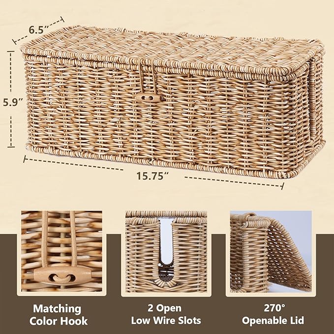 BROWNLILY Cable Management Box, Rattan Style Cord Organizer - Image 2