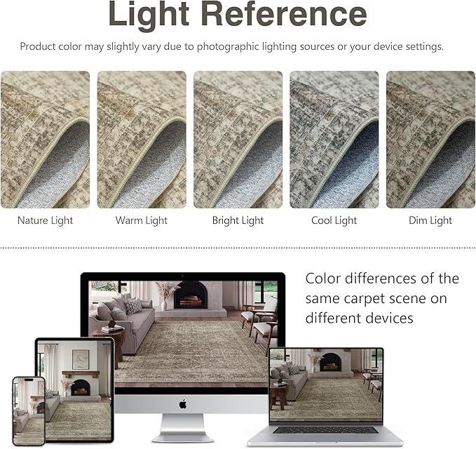 FMFUNCTEX 5x7 Washable Area Rug Neutral Vintage Taupe Non Slip Low Pile - Image 7