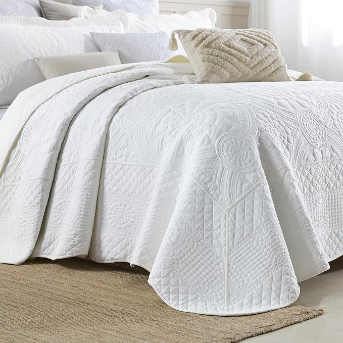 MarCielo 3-Piece 100% Cotton Oversized Bedspread Lightweight Quilt Coverlet - Image 8