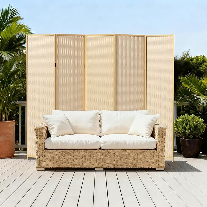 5 Panel Room Divider and Extra Wide Folding Privacy Screen, Bamboo Room Divider - Image 10