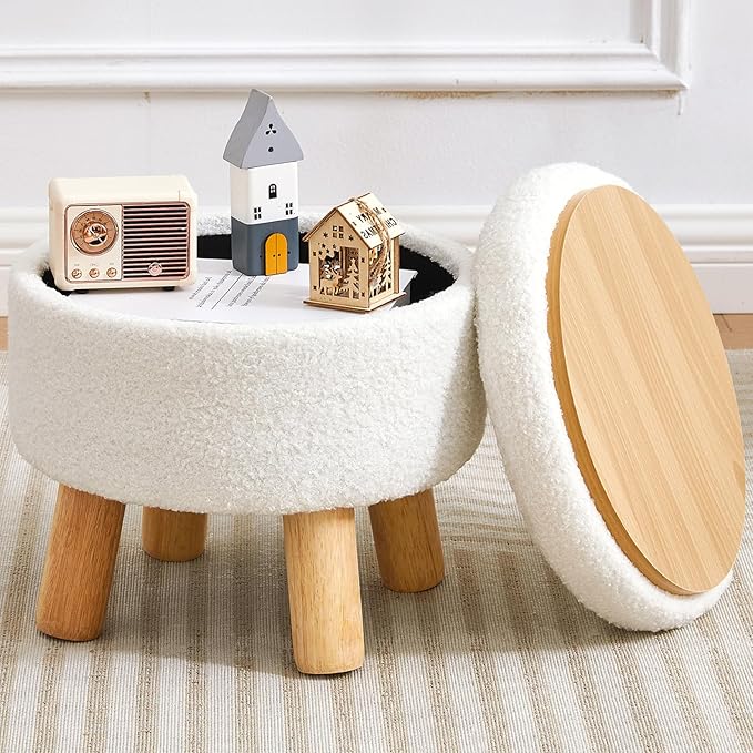 FIMIVIBI Small Ottoman with Storage, Small Storage Ottoman Round, Sherpa Foot - Image 7