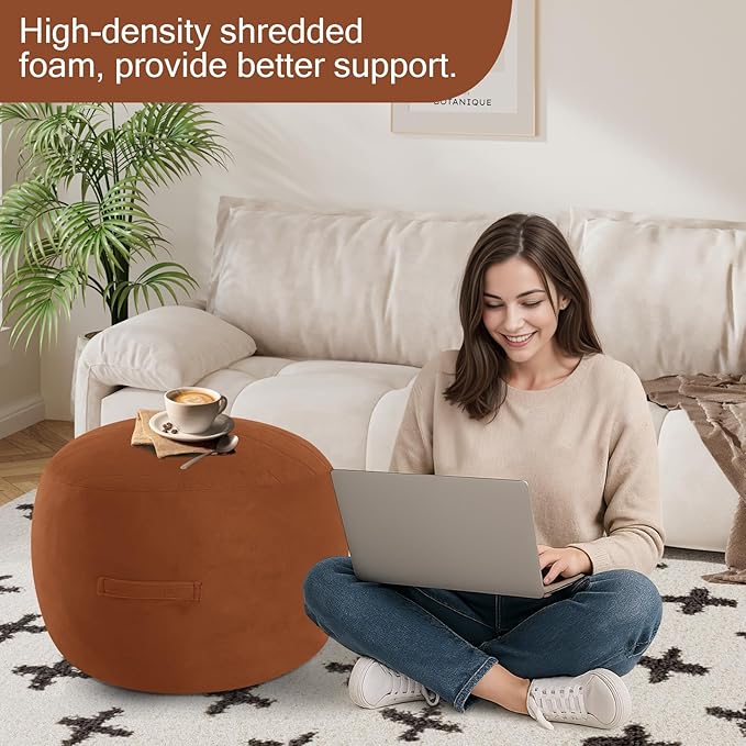 MeMoreCool Round Stuffed Pouf Ottoman Foot Rest, Floor Pouf Foot Stool - Image 4