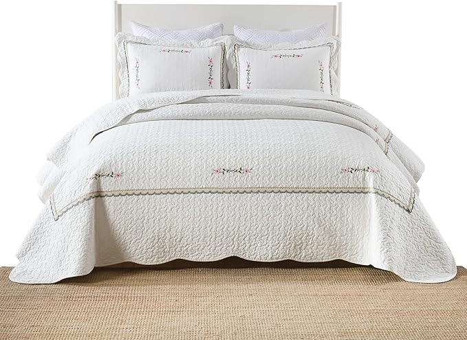 MarCielo 3-Piece 100% Cotton Oversized Bedspread Lightweight Quilt Coverlet - Image 8