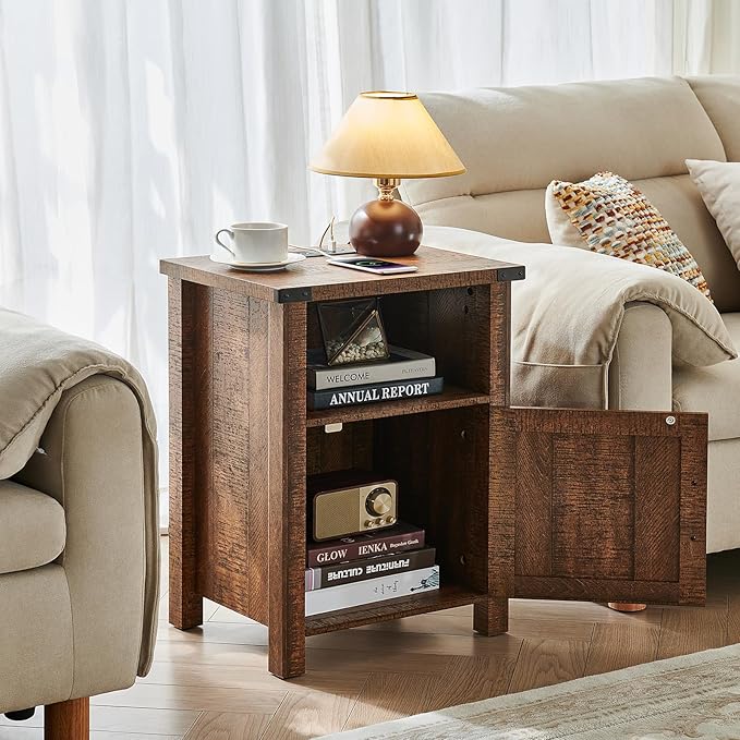 Joaxswe Night Stand with Charging Station and USB Port, 18 Inch Farmhouse - Image 6