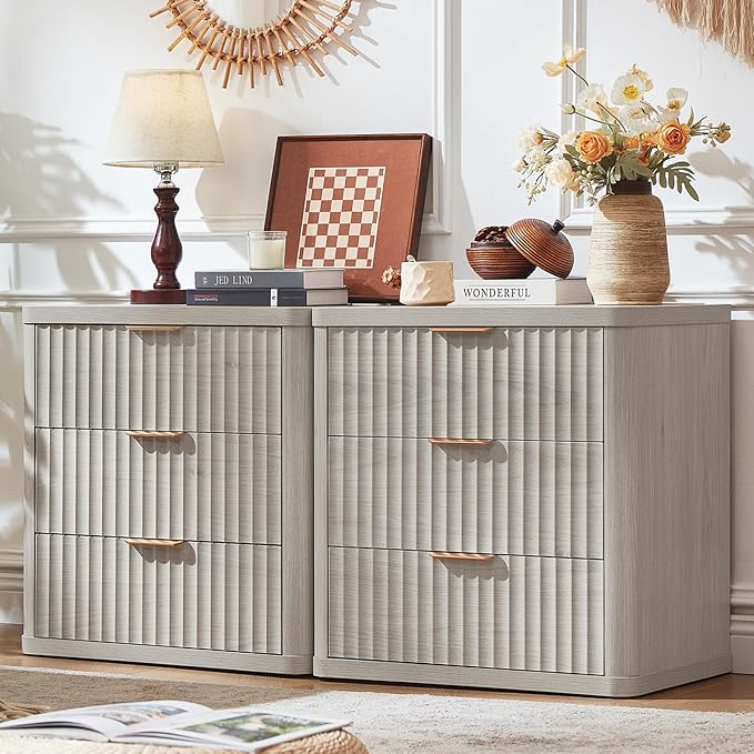 LEYAOYAO 23" Wide Fluted Farmhouse Night Stand Set of 2 by LEYAOYAO-Findtheshiningpointofyourideallife%EF%BC%81
