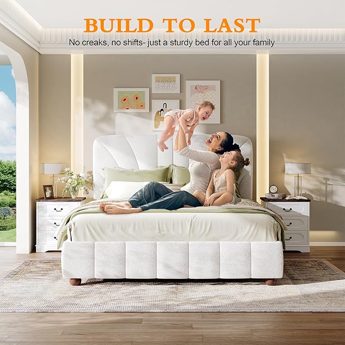 Full Size Boucle Bed Frame Upholstered Bed Frame Full - Image 3