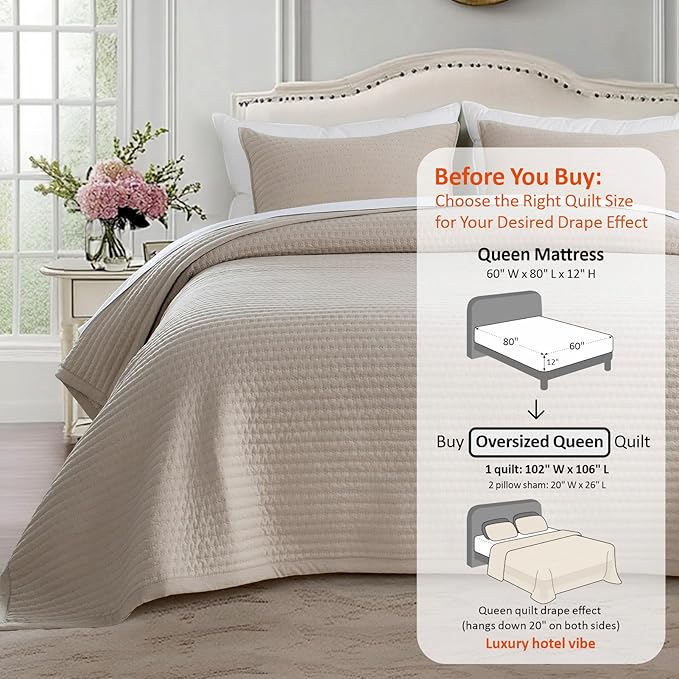 KASENTEX Oversized Queen Quilt Set 102"x106" – Soft Washed 3-Layer Lightweight - Image 3