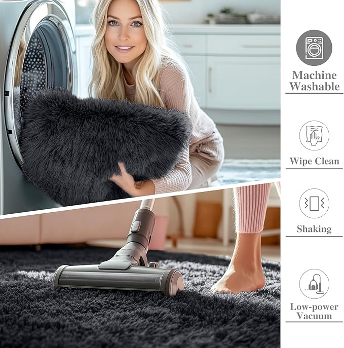 OLANLY 3x5 Machine Washable Small Bedside Rug, Soft Fluffy Shaggy Rugs - Image 2