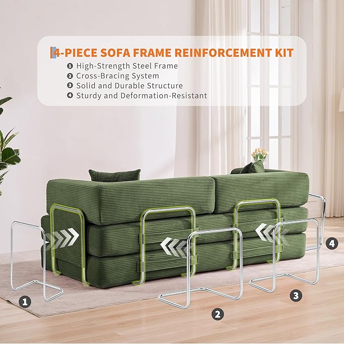 Garvee 5-in-1 Convertible Sofa Bed, 78.8" Modular Corduroy Sleeper - Image 6