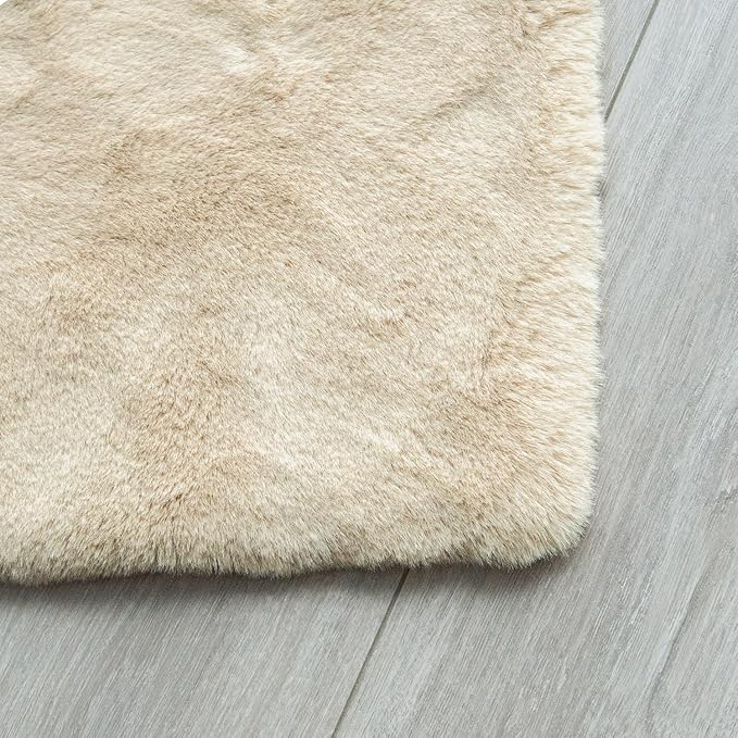 Washable Shag Round Rugs 6ft Camel Plush Faux Rabbit Furry Fur Rugs - Image 7