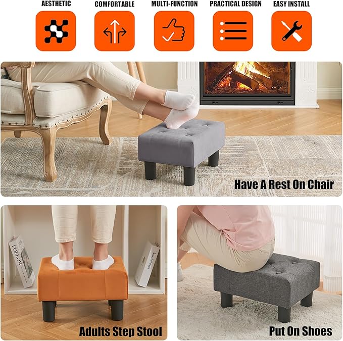BRIAN & DANY Small Foot Stool, Velvet Foot Stools - Image 6