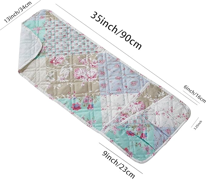 Brilliant Sunshine Blue and Green Rose Patchwork Couch Armrest 5 Pockets - Image 6