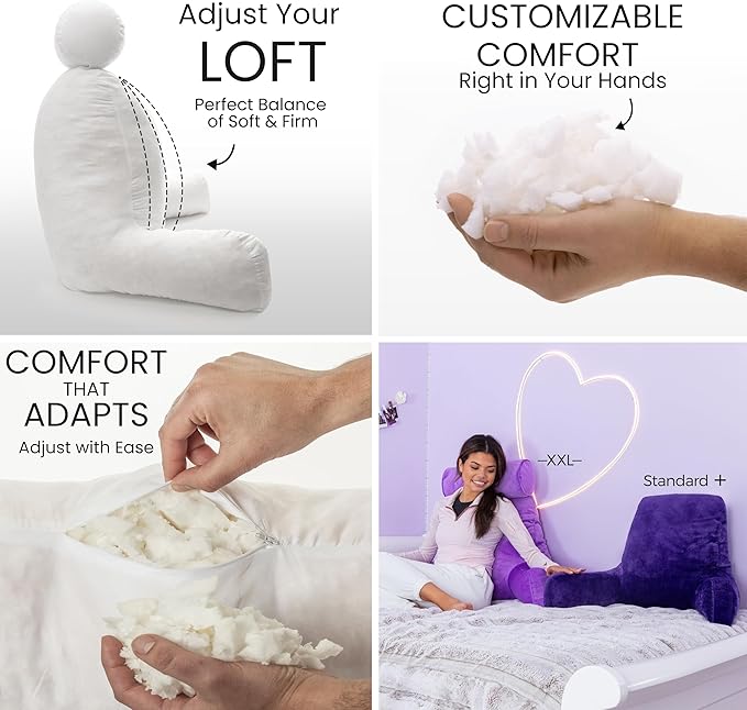 Husband Pillow Purple, Original Reading Pillow in Bed Rest Chair, Shredded - Image 2
