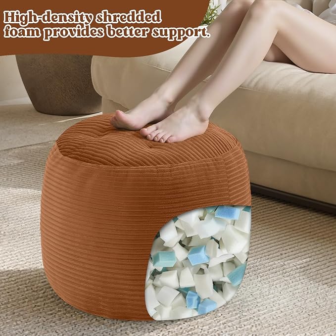 MeMoreCool Stuffed Round Pouf Ottoman Foot Rest, Floor Pouf Foot Stool - Image 2