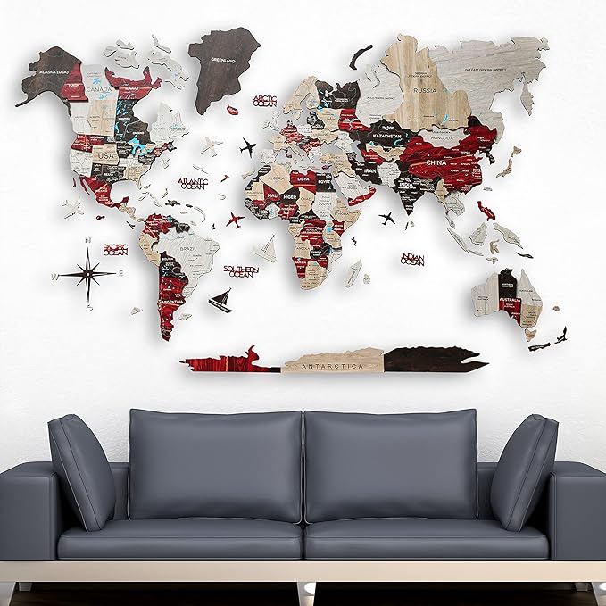 Handmade 3D Wood World Map Wall Art Large Wall Decor Track Your World Travels - Image 2