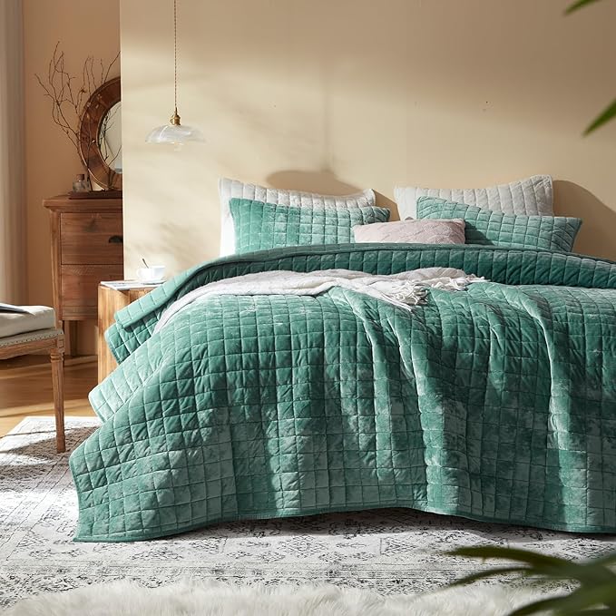 LEAONME Velvet Quilt Oversized California King-120''x120'', Lightweight Aqua by LEAONME