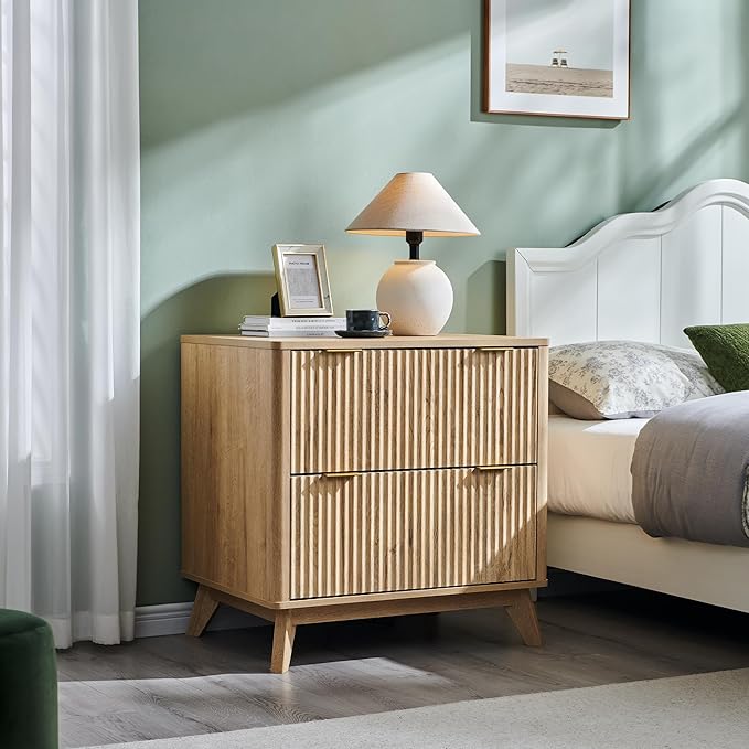 T4TREAM Fluted Night Stand Set 2, Modern Wood Side Tables Bedroom, End Table - Image 2