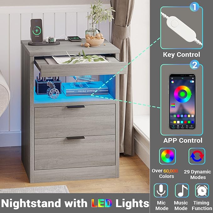 Tiptiper LED Nightstand Set of 2, Night Stand - Image 4