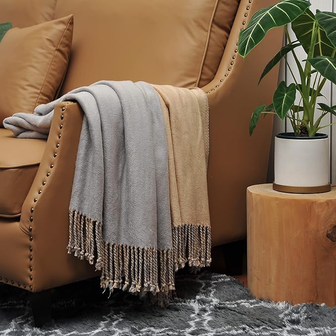 EP Mode Reversible Fringed Mulberry Silk Throw Blanket - Image 4