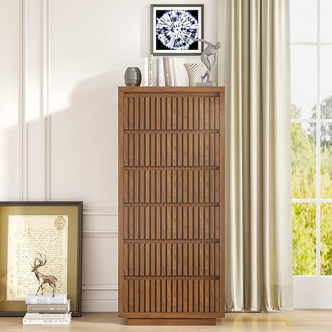 Fluted Tall 6 Drawer Dresser, Mid Century Dresser - Image 3