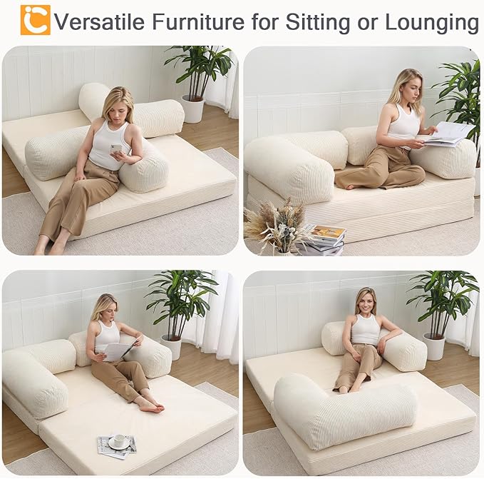 COMAX 4‑in‑1 Futon Sofa Bed Queen – Floor Foldable Convertible Sofa Couch - Image 5