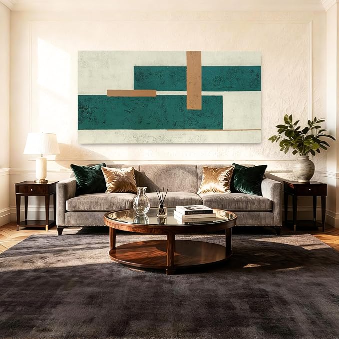 YETHEN WAL Mid Century Geometric Wall Art Modern Canvas Prints Large Green by Unknown
