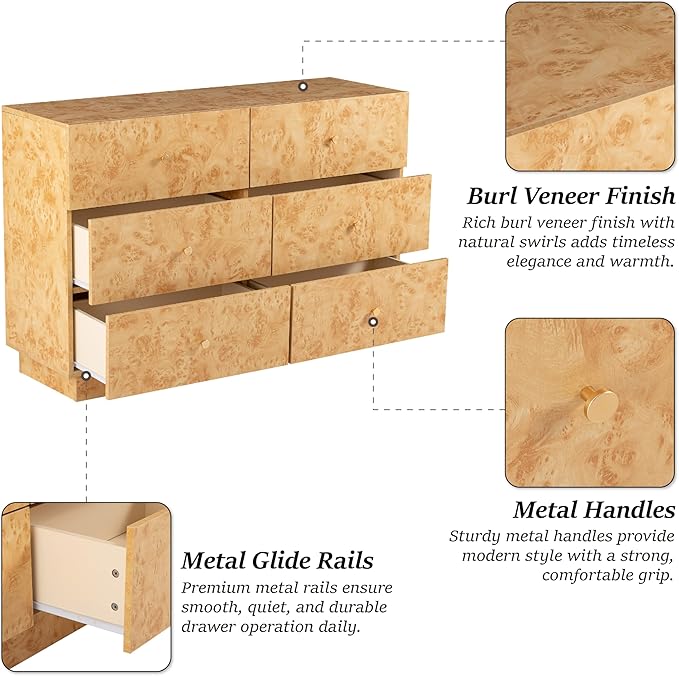 Modern 6 Drawer Dresser Set of 2 - Image 4