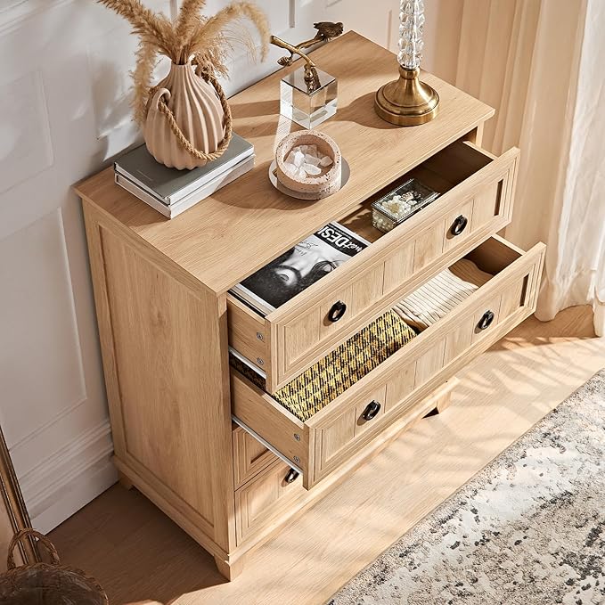 Farmhouse 4 Drawer Dresser for Bedroom Set of 2, Rustic Wood Dresser - Image 4